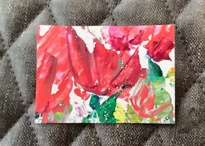 Aceo Acrylic Floral Abstract New Original 2024 Yvette In Clear Seal OnMedia Card • £3.50