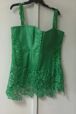 Kimring 6XL Green Lace  Bodice Bustier Corset Zip Faux Leather Tie Front • $29.99