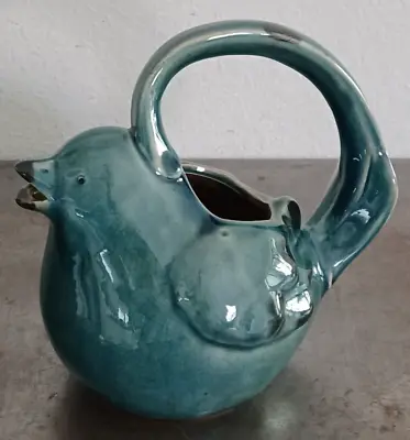 Ceramic Teal Bird Pitcher Watering Can 6.5  Tall Vintage. • $24.99