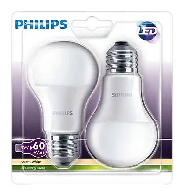 Philips LED 2x 9W Bulb Set E27 Warm White (60W) 8718696491102 • $25.22