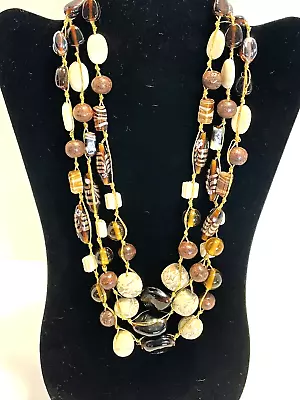 Multi Strand Beaded Necklace Earth Tones Stone And Glass Beads • $9.95