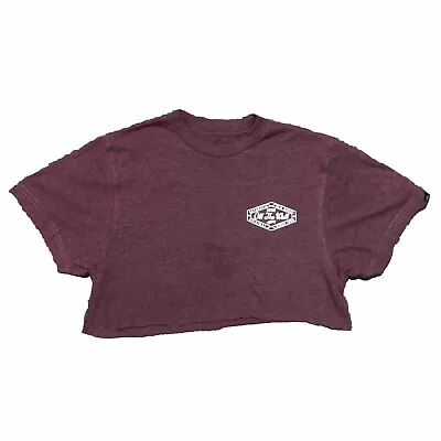 Vans T-Shirt Crop Top UK Size Small S Burgundy Graphic Design Print Custom Fit • £9.99