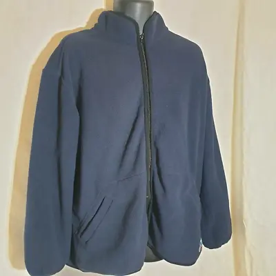 Vintage Nike Mens Fleece Jacket Navy Blue Solid Pockets Full Zip Polyester L • $15.99