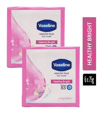 6 X 75g Vaseline Healthy Bright Plus Soap Bars Vitamin B3 Bathroom Shower Wash • £9.99