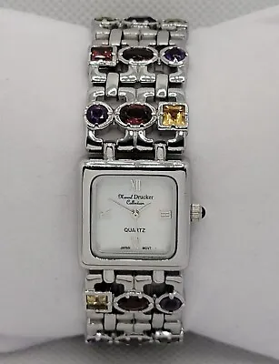 Ladies Marcel Drucker Elegant Silver Tone Multi Gemstone Band MOP Dial Watch K6 • $84.99