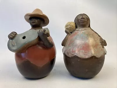 Vintage Chulucanas Peruvian Folk Art Pottery Woman Man Sculpture Figurine Pair • $39.74