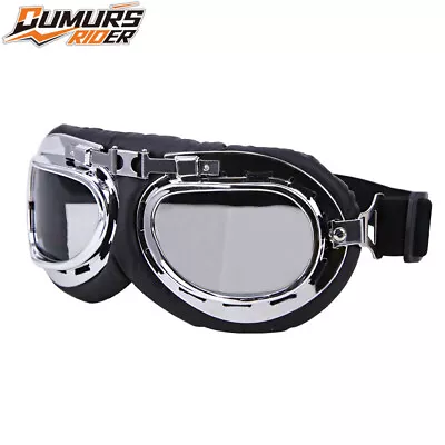 Retro Motorcycle Goggles Aviator Pilot Vintage Flying Eyewear Glasses Helmet ATV • $8.99