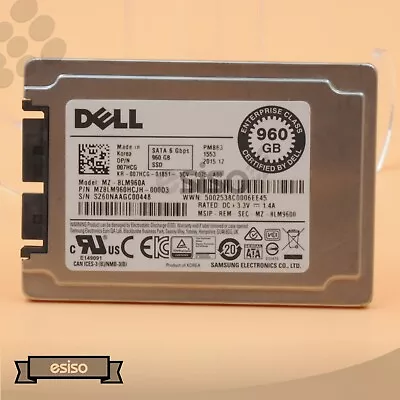 07hcg 007hcg Mz-8lm960a Pm863 Dell 960gb 6g 1.8  Sata Mlc Ri Solid State Drive • $80