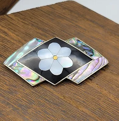 Vintage Alpaca Mexico Silver Abalone Mother Of Pearl Pin Brooch Pendant 2.25  • $0.99