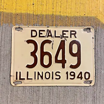 1940 Illinois Dealer License Plate Low Number 4 Four Digit 3649 Auto Garage • $186.99