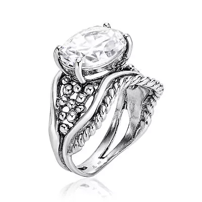 925 Sterling Silver Statement Ring Oval Shaped Cubic Zirconia CZ Jewelry Women • $49