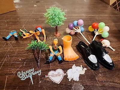 Cake Cupcake Topper Plastic Mixed LOT 15 Pieces Football Elephant Trees Vintage • $15.99