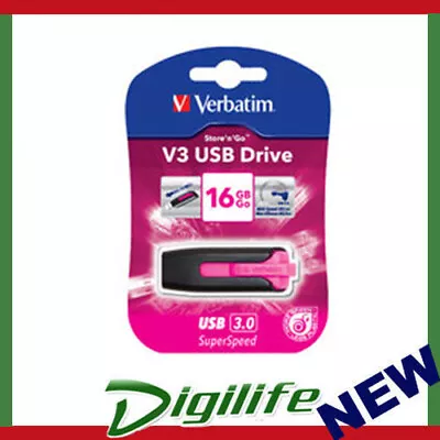 Verbatim 16GB V3 USB3.0 Pink Store'n'Go V3; Rectractable USB Storage Drive Memor • $25