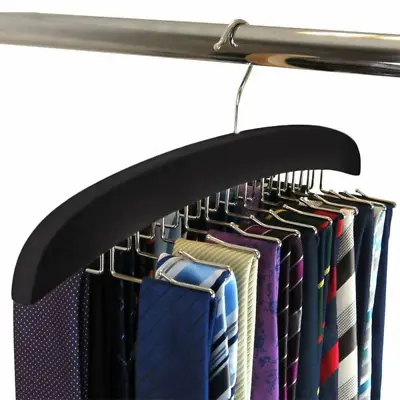 $15.99 • Buy 24Tie Hanger Hook Wooden Belt Hanger Belt Holder Closet Organizer Rack With Hock