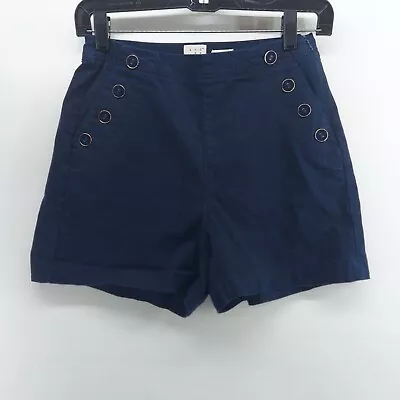 A New Day Women's Shorts Sz 4 Blue Stretch  Casual Everyday Chino Shorts Button • $4.99