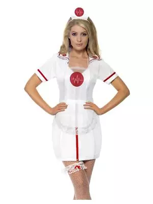 Adult Nurse's Complete Kit Cap Garter Apron Halloween Hen Fancy Dress Costume • £5.79