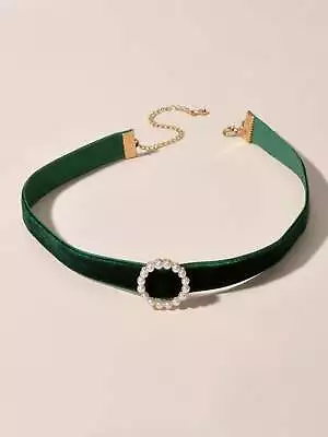 Green Velvet Rhinestone Decor Choker Statement Necklace Modern Necklace Creative • $5.32