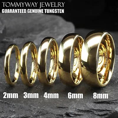 Tungsten Carbide 14K Gold Plated Polished Plain Wedding Band Ring Comfort Fit • $11.99