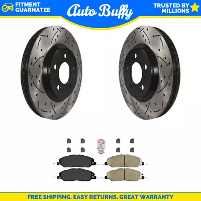 Front Drilled Slot Disc Brake Rotor & Integrally Molded Pad Kit For Ford Mustang • $150.95