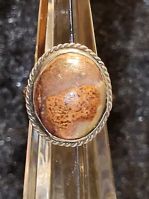 Vintage Native American Ring Signed Unique Navajo Semi-precio Stone Sz 8.5 • $8