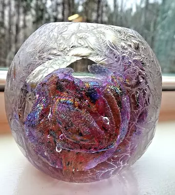 Signed Vandermark Merritt Faceted Textured Dichroic Studio Art Glass Paperweight • $99.50