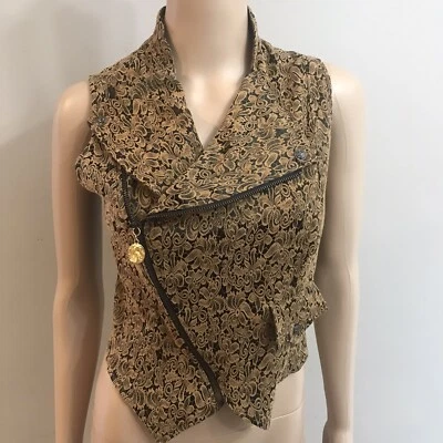 £82.02 • Buy Christian Lacroix Bazar Vest Tapestry Front Zip Zipper Brown Black Gold Sz 40