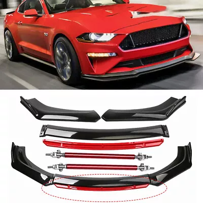 For Ford Mustang GT Front Bumper Lip Splitter Spoiler Glossy Black+Red • $69.99