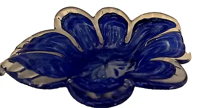 Vintage Murano Art Glass Bowl/Dish/trinket Cobalt Blue Flower • $37
