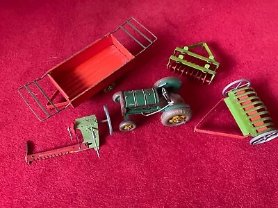 Vintage Mettoy Farm Mechanical Tractor Set Clockwork Tinplate 1950s Working • £69.99