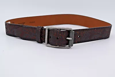 Martin Dingman Brown Embossed Distressed Leather Belt With Metal Buckle NEW • $45