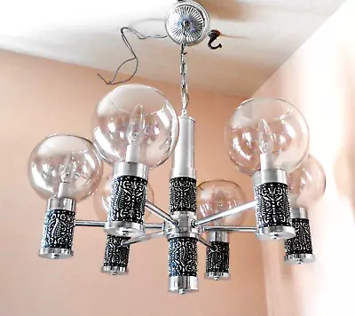 Gothic Brutalist Moe Light 6 Arm Orb Pendent Chandelier Vintage Mid Century • $1450.18