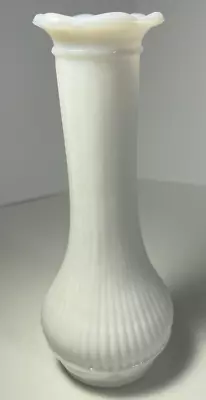 Vintage Randall Ribbed White Milk Glass Bud Vase With Scalloped Top • $2