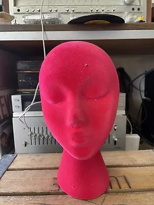 Vintage Red Mannequin Head Wig Stand Felt Flocked Styrofoam Female 12  • $29.95