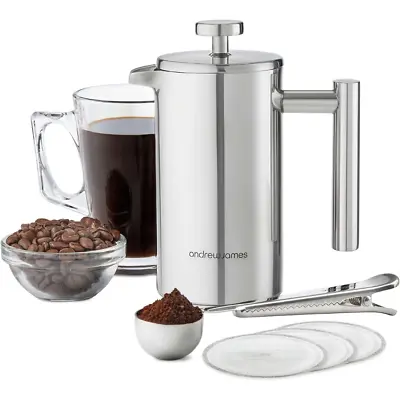 Andrew James Double Walled Stainless Cafetiere Gift Set + Coffee Easy To Clean • £29.99