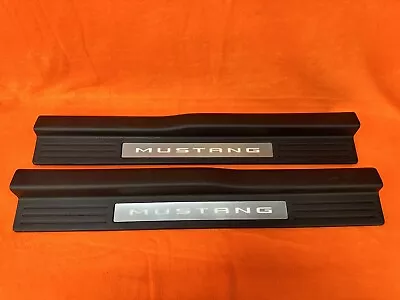 2010-2014 Mustang Coupe Black Illuminated LH RH Door Sill Trim Panel Pair OEM • $109.99