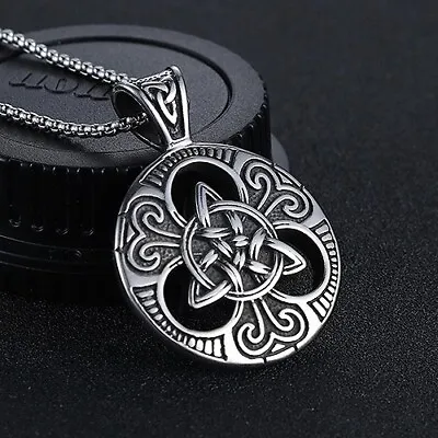 Silver Celtic Triquetra Trinity Knot Pendant Necklace Men Jewelry Chain 24  Gift • $11.99