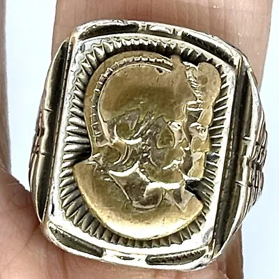 Warrior Cameo Ring Sz 6 10k Yellow Gold Fill Sterling Silver Mens Trojan 6g Vtg  • $119.94