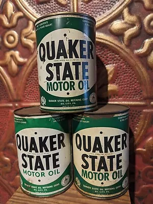 Vintage Early Original Lot Of 3 Quaker State Motor Oil 1 Quart All Metal Cans • $54.88