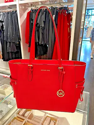 Michael Kors Womens Large Leather Drawstring Travel Tote Shoulder Bag Bright Red • $107