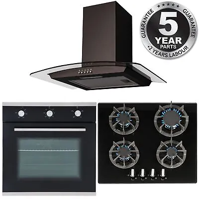 SIA 60cm Single Electric Fan Oven Gas 4 Burner Hob And Curved Glass Cooker Hood • £440.99