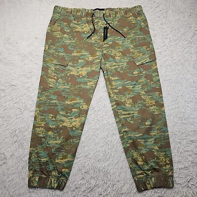 Mens Edgar + Ash Green Camo Twill Cotton Blend Elastic Waist Jogger 2XL 44x29 • $12