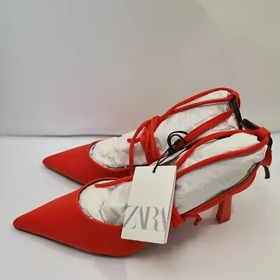 $48 • Buy ZARA HIGH-HEEL FABRIC SLINGBACK SHOES Orange SIZE  | 3204/110