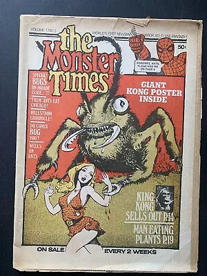 Vintage The Monster Times Volume 1 No. 3 Newspaper Magazine King Kong Bugs FN- • $30