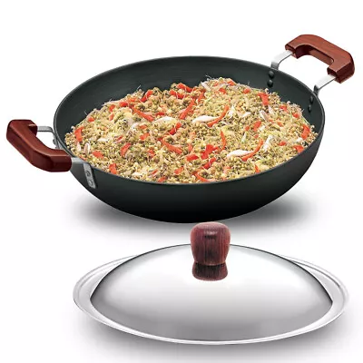 Futura Hard Anodised 7.5 Ltr 36 Cm Kadai/Wok/Fry Pan Flat Bottom With Lid • $130.99