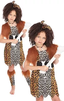 £19.49 • Buy Girls Cavegirl Costume + Wig Childs Tarzan Flinstones Fancy Dress Cave Stone Age