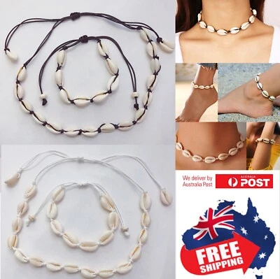 $7.95 • Buy Adjustable Handmake Natural Sea Shell Necklace Bracelet Anklet Rope Choker Beach