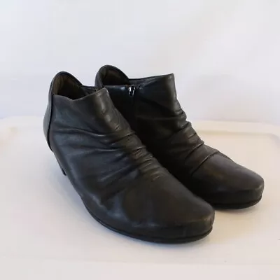 Naot Advanced Black Leather Heeled Bootie Gathered Size EU 41 US 10 Shoes Boots • $15