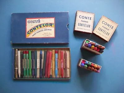 3 Vintage Boxes / 40 Sticks Conte Contelor Pointed Pastels Made In France • $65