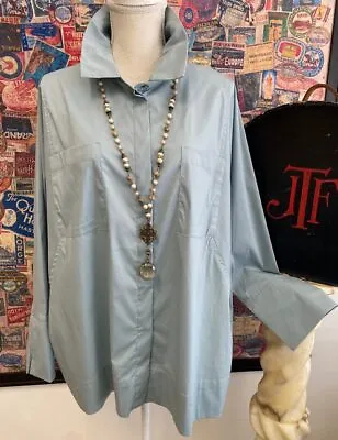 Marla Wynne Celadon Blue Stretch Poplin Shirt XL New • $34.95