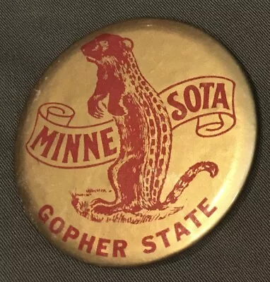 Vintage Minnesota Gopher State Pinback Button 2 15/16” Across Gold Colored • $65